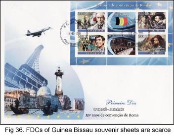 FDCs of Guinea Bissau  souvenir sheets with Herge are very scarce